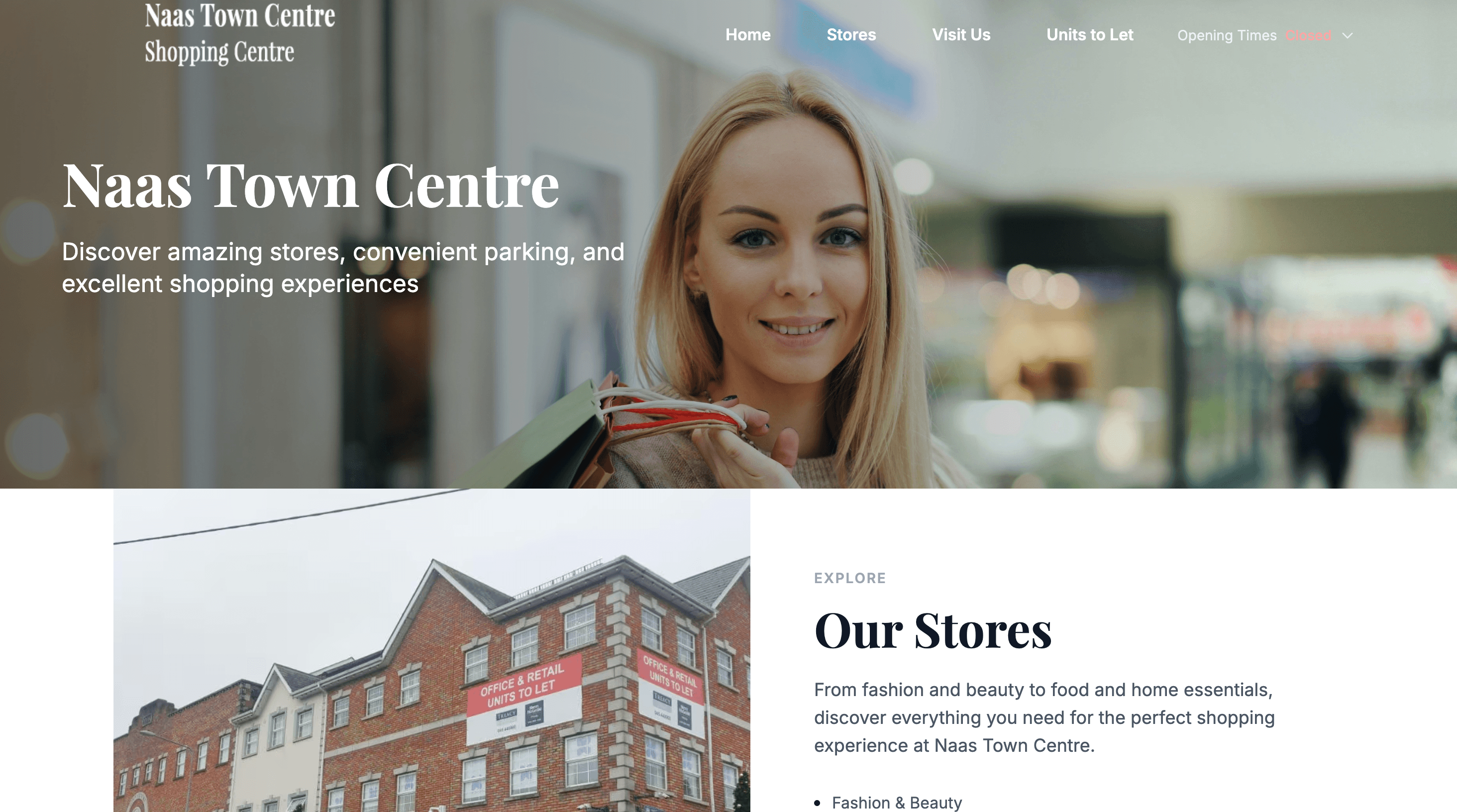 Screenshot of Naas Town Centre website
