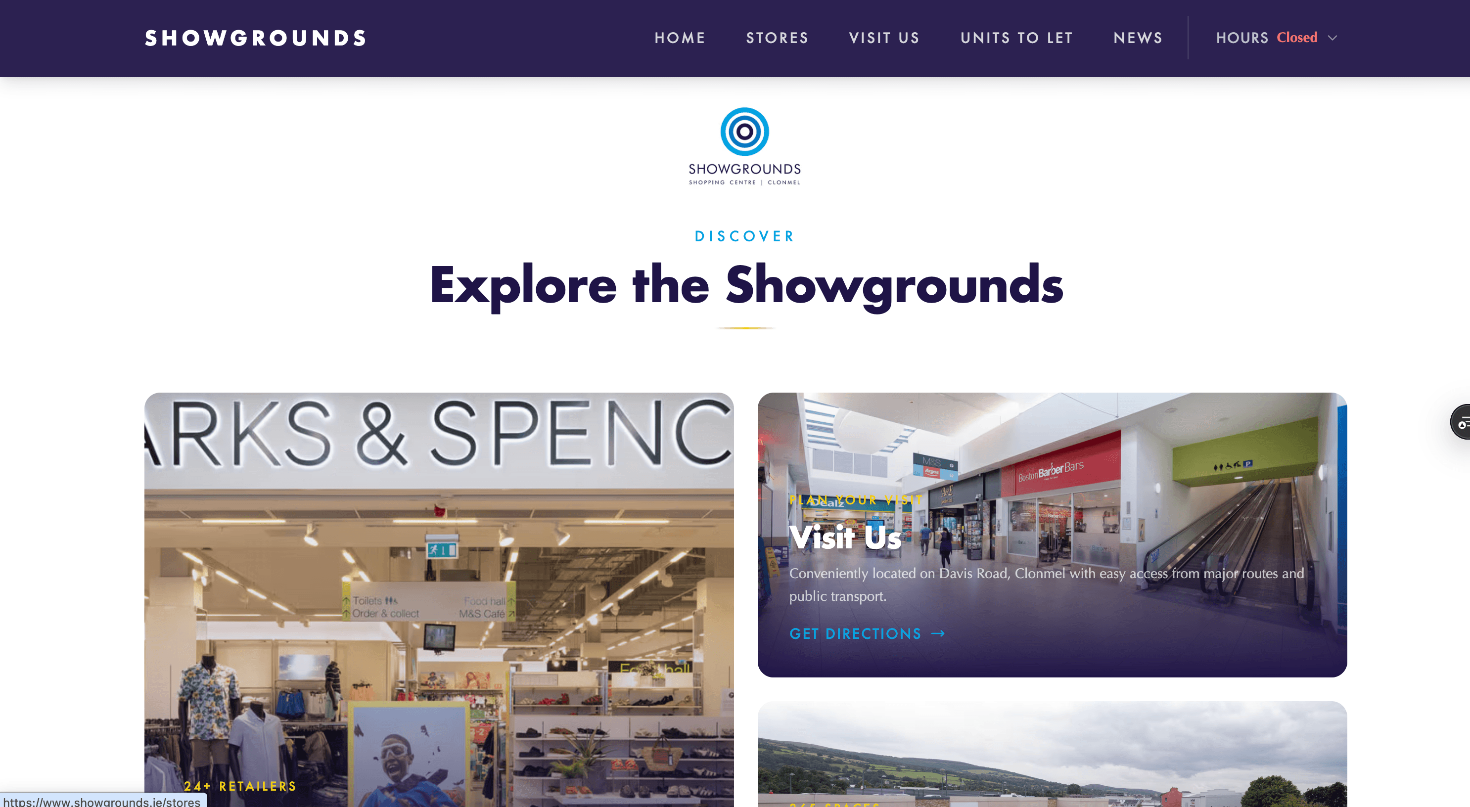 Screenshot of Showgrounds Shopping Centre website